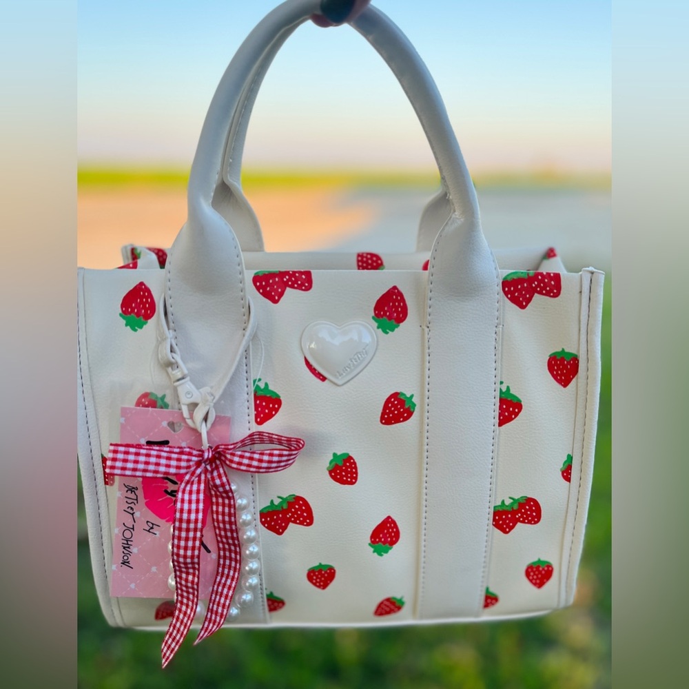 NWT Betsey Johnson Original Luv Betsey Strawberry Tote with Charms Crossbody